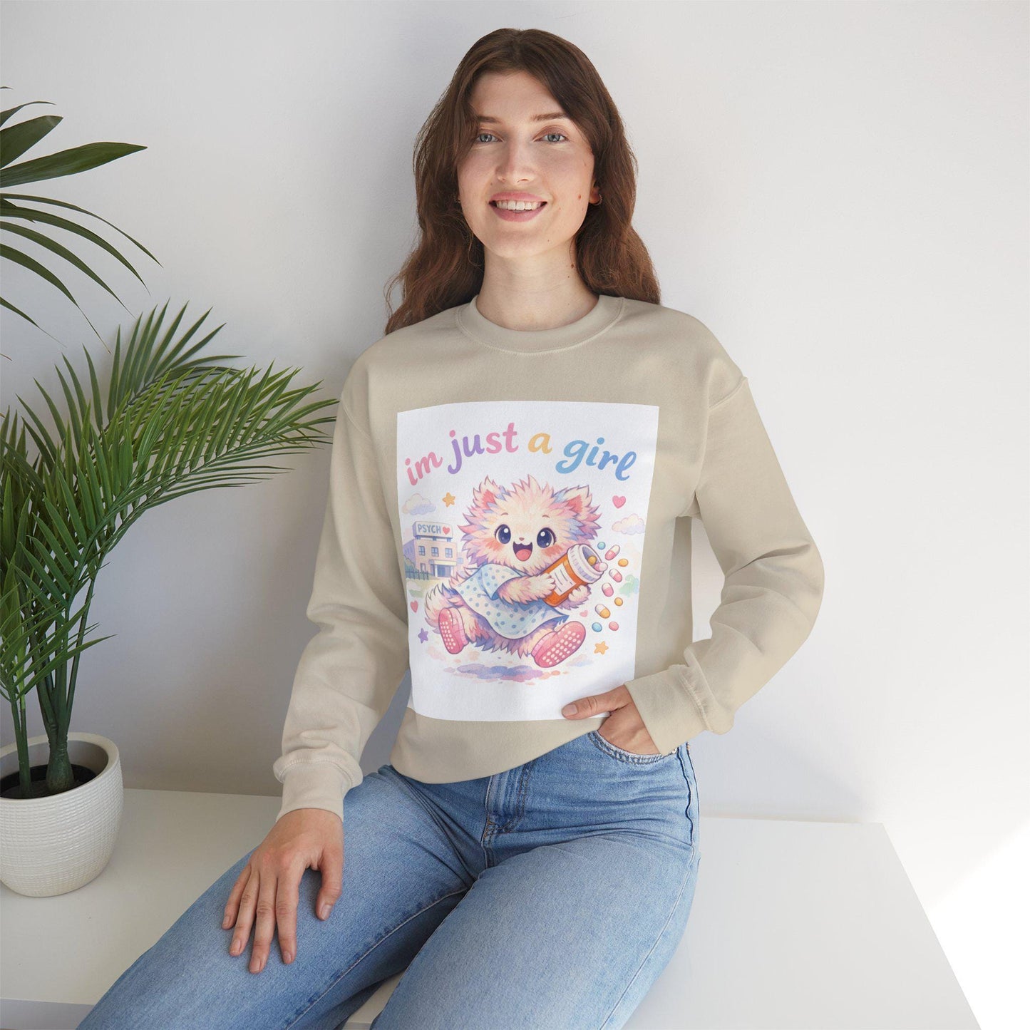 Pastel Kitten Crewneck Sweatshirt | "I'm Just a Girl" Design
