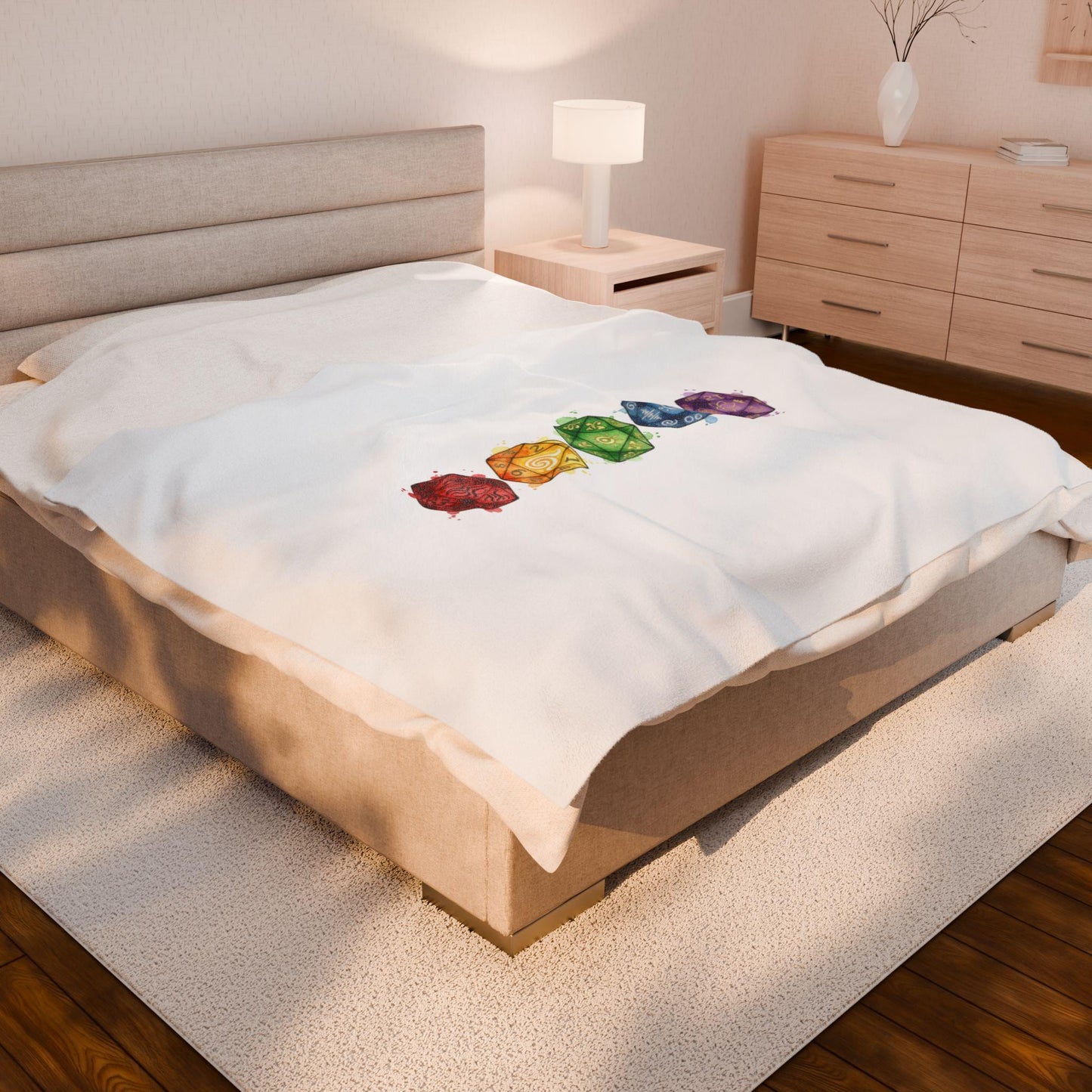 Chakra Dice Stack Velveteen Plush Blanket | Fantasy RPG, Witchy Medieval Home Throw