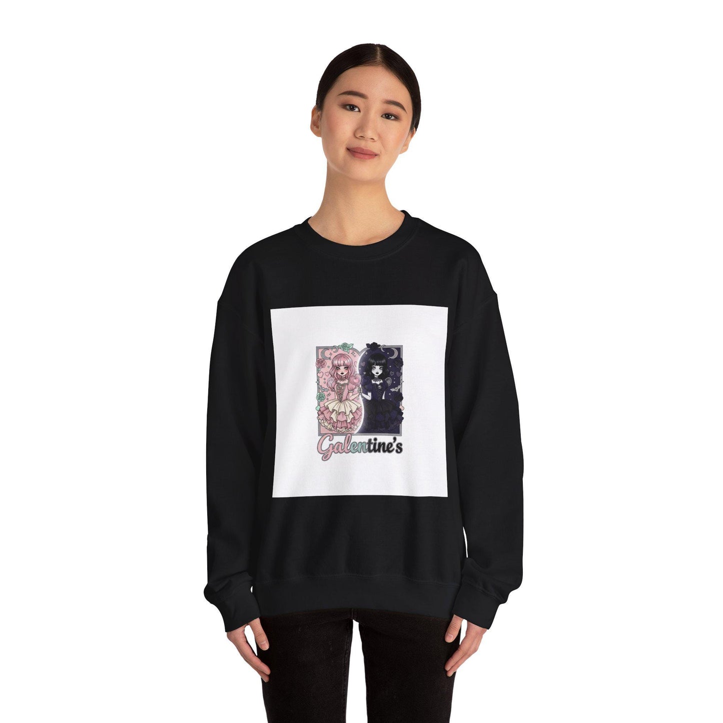 Galentine's Cat Duo Sweatshirt | Floral Pink & Black Kitty Design