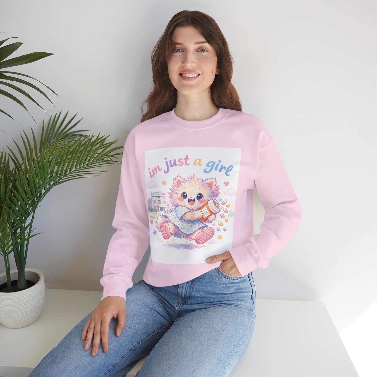 Pastel Kitten Crewneck Sweatshirt | "I'm Just a Girl" Design