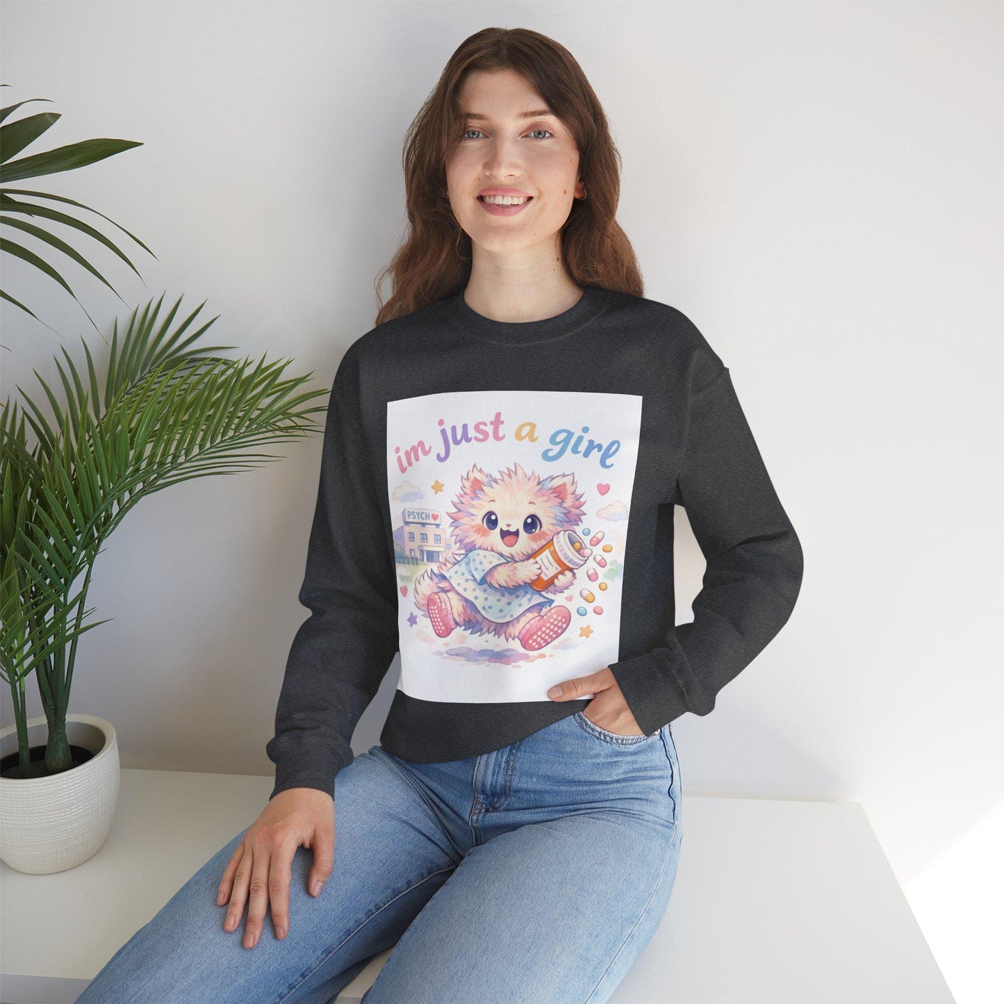 Pastel Kitten Crewneck Sweatshirt | "I'm Just a Girl" Design