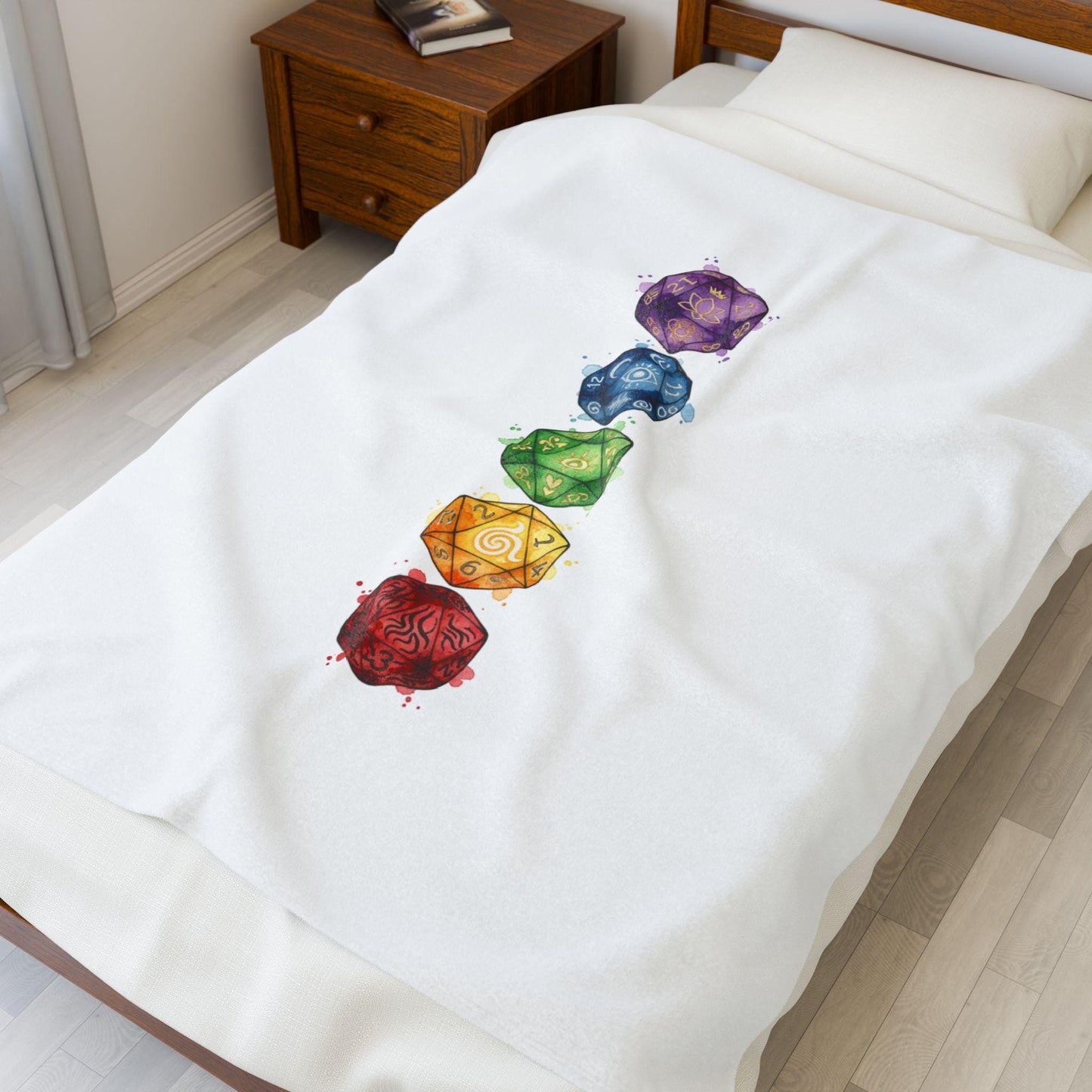Chakra Dice Stack Velveteen Plush Blanket | Fantasy RPG, Witchy Medieval Home Throw
