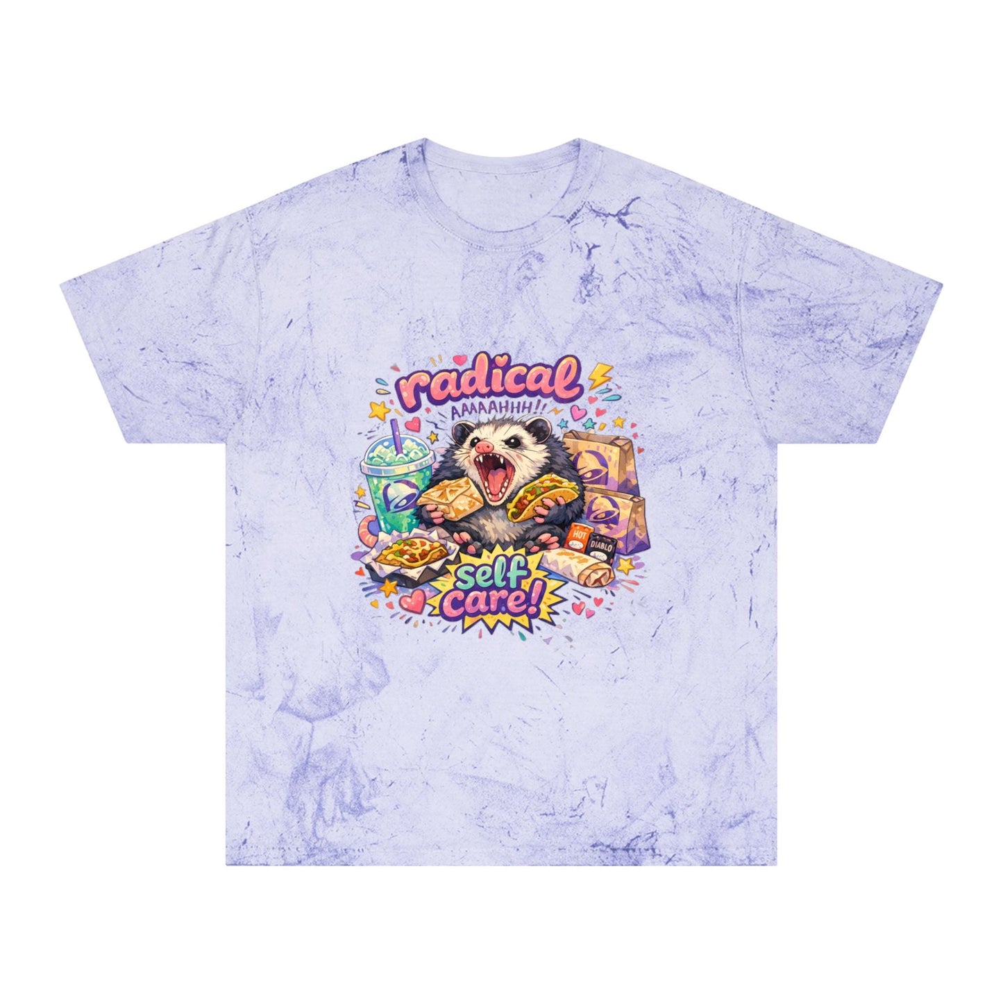 Radical Self Care possum T-Shirt | Tie Dye Relaxation Illustration