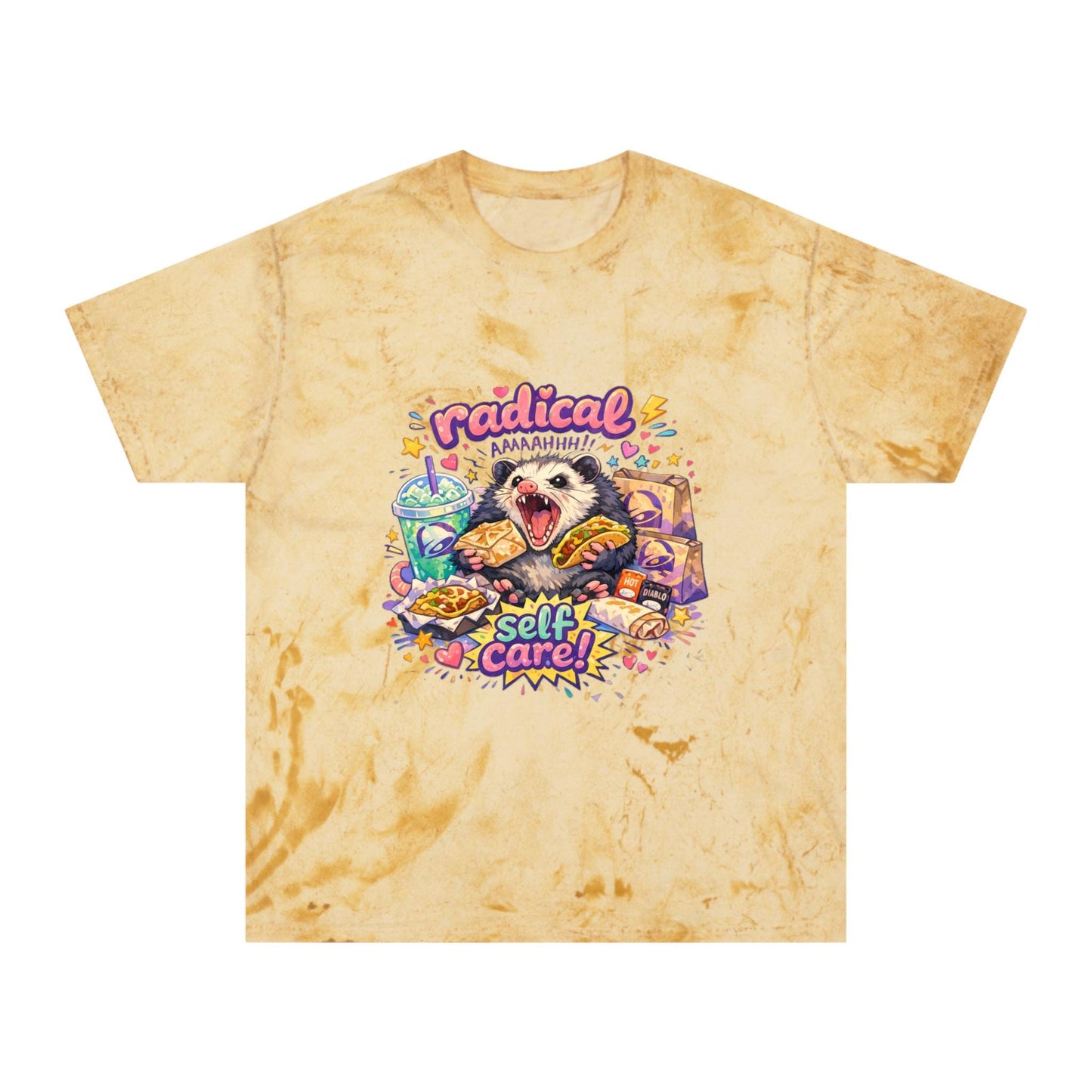 Radical Self Care possum T-Shirt | Tie Dye Relaxation Illustration
