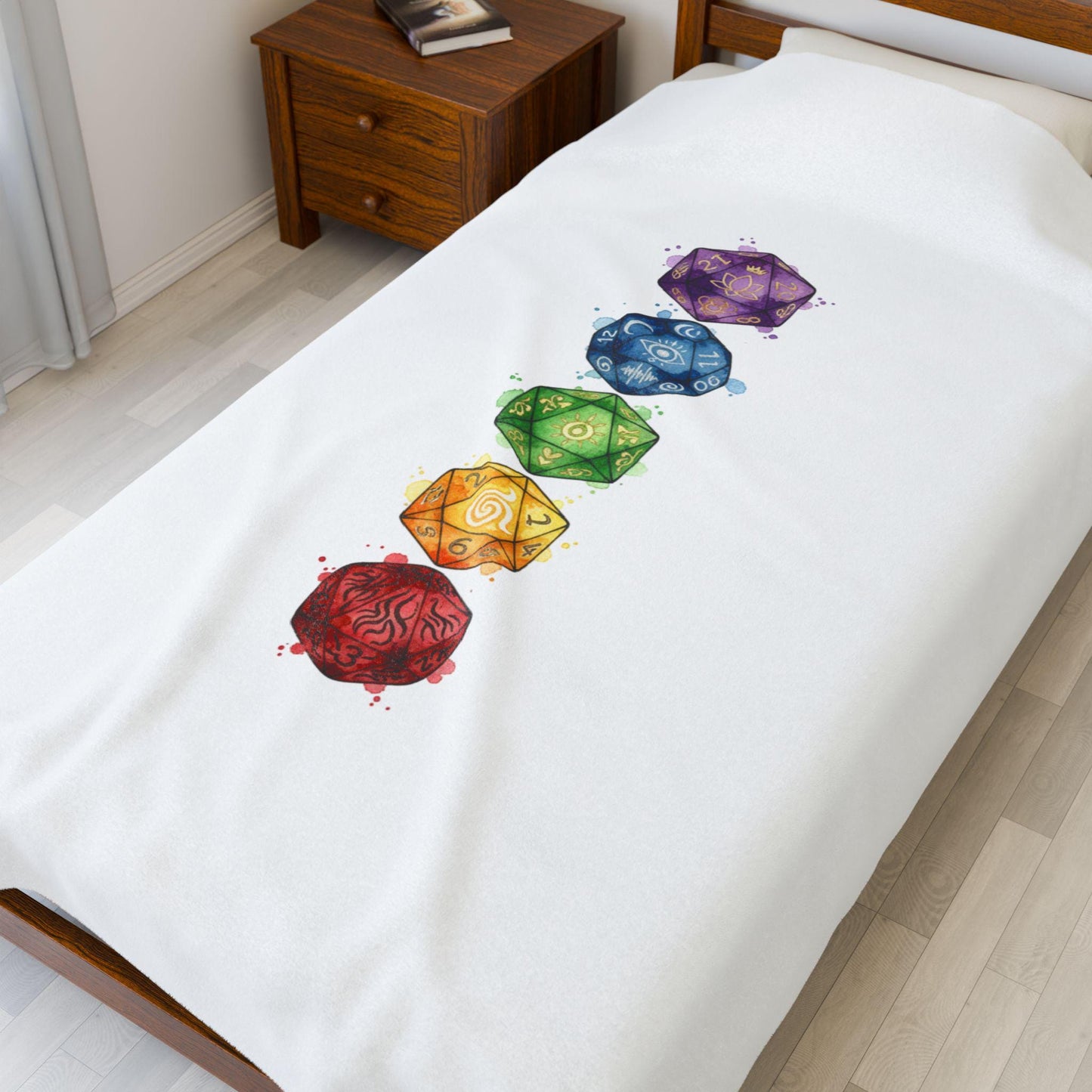 Chakra Dice Stack Velveteen Plush Blanket | Fantasy RPG, Witchy Medieval Home Throw