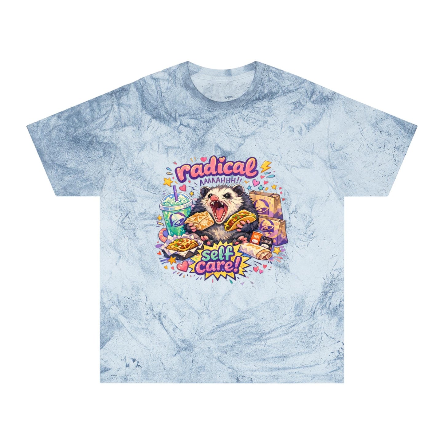 Radical Self Care possum T-Shirt | Tie Dye Relaxation Illustration