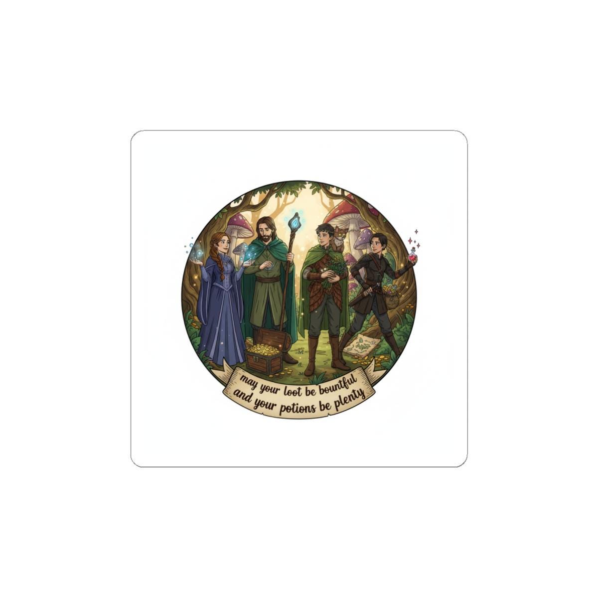 Medieval Party Adventurers Kiss-Cut Sticker | Witchy Fantasy, Olde Style Quote