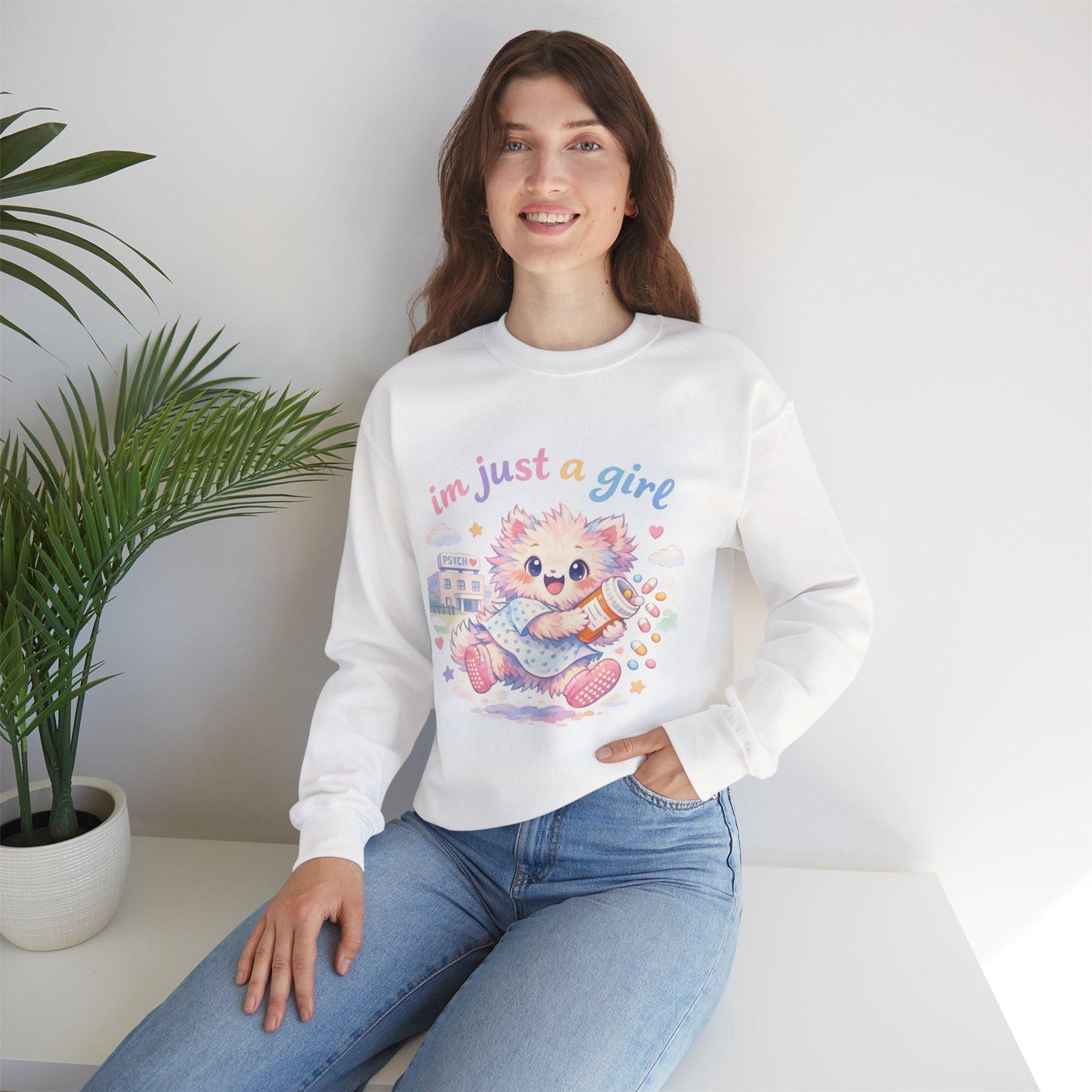 Pastel Kitten Crewneck Sweatshirt | "I'm Just a Girl" Design