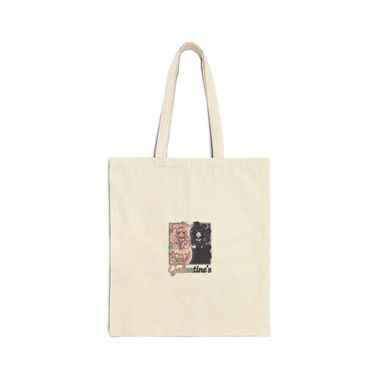 Vintage Floral and Black Cat Tote Bag | Retro Botanical Illustration, Small Canvas Tote