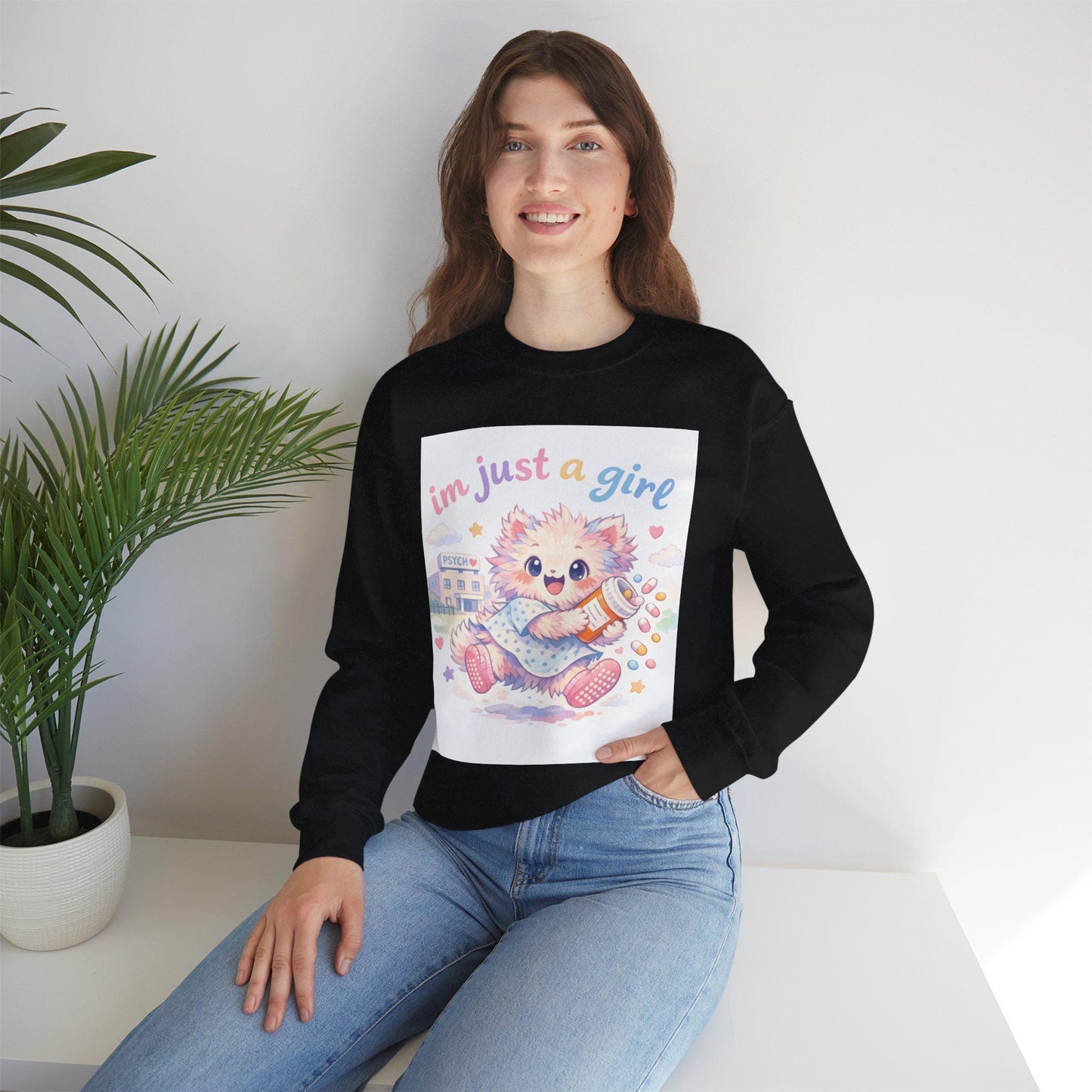 Pastel Kitten Crewneck Sweatshirt | "I'm Just a Girl" Design